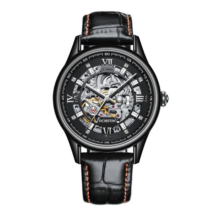 OCHSTIN 6020D Masterpiece Hollow Mechanical Men Watch(Black-Black) - Leather Strap Watches by OCHSTIN | Online Shopping South Africa | PMC Jewellery | Buy Now Pay Later Mobicred