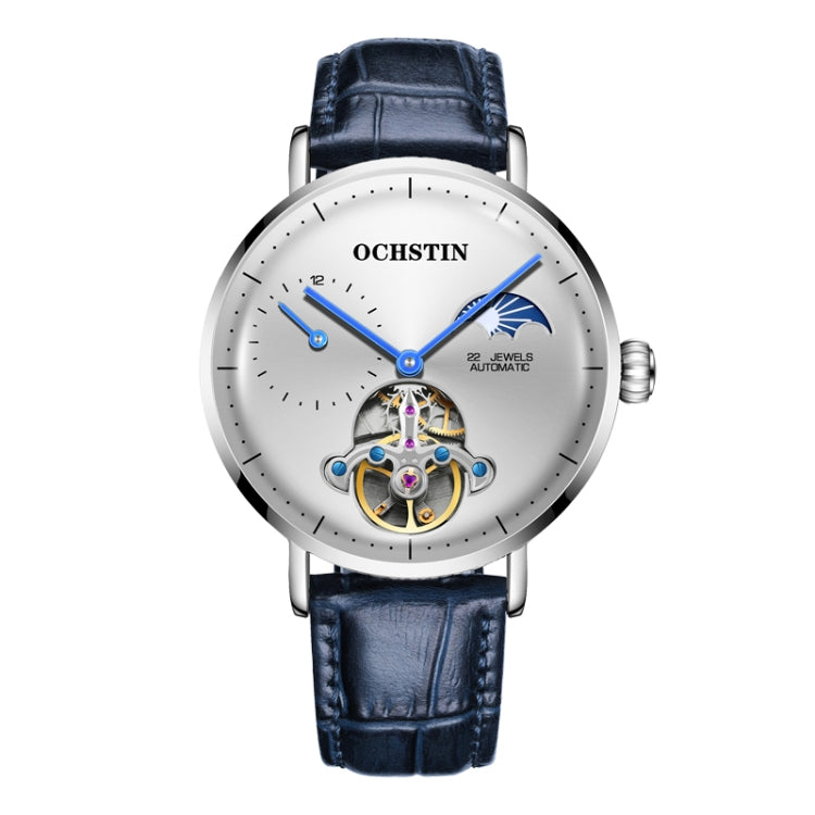 OCHSTIN 6121B Masterpiece Tourbillon Mechanical Men Watch(Silver-Blue) - Leather Strap Watches by OCHSTIN | Online Shopping South Africa | PMC Jewellery | Buy Now Pay Later Mobicred