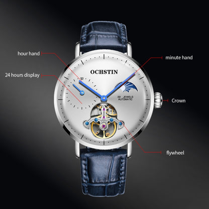 OCHSTIN 6121B Masterpiece Tourbillon Mechanical Men Watch(Silver-Black) - Leather Strap Watches by OCHSTIN | Online Shopping South Africa | PMC Jewellery | Buy Now Pay Later Mobicred