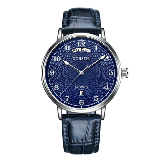 OCHSTIN 6141A Masterpiece Day-date Mechanical Men Watch(Blue-Blue) - Leather Strap Watches by OCHSTIN | Online Shopping South Africa | PMC Jewellery | Buy Now Pay Later Mobicred