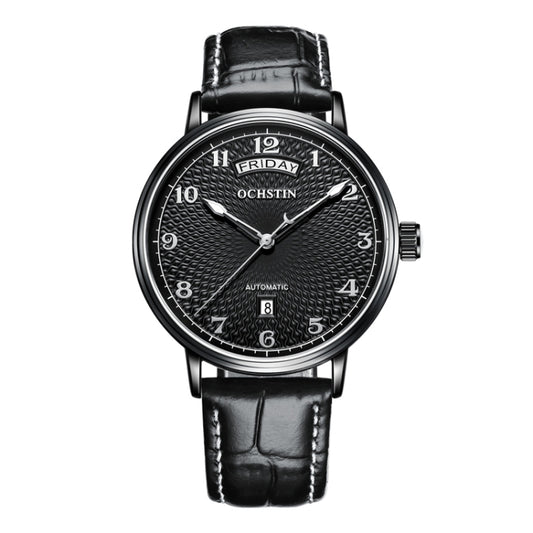 OCHSTIN 6141A Masterpiece Day-date Mechanical Men Watch(Black-Black) - Leather Strap Watches by OCHSTIN | Online Shopping South Africa | PMC Jewellery | Buy Now Pay Later Mobicred