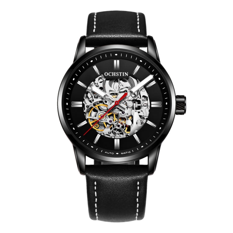 OCHSTIN 62001B Master Series Hollow Mechanical Men Watch(Black) - Leather Strap Watches by OCHSTIN | Online Shopping South Africa | PMC Jewellery | Buy Now Pay Later Mobicred