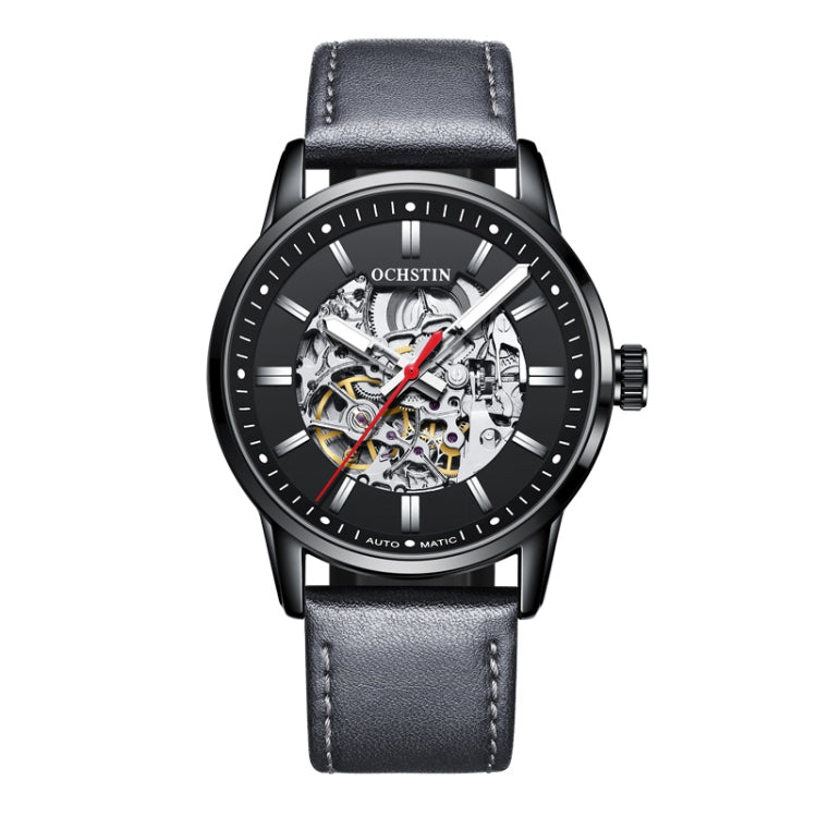 OCHSTIN 62001B Master Series Hollow Mechanical Men Watch(Black-Grey) - Leather Strap Watches by OCHSTIN | Online Shopping South Africa | PMC Jewellery | Buy Now Pay Later Mobicred