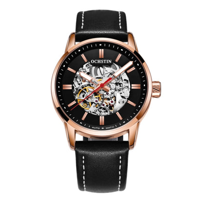 OCHSTIN 62001B Master Series Hollow Mechanical Men Watch(Gold-Black) - Leather Strap Watches by OCHSTIN | Online Shopping South Africa | PMC Jewellery | Buy Now Pay Later Mobicred