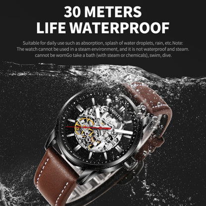 OCHSTIN 62001B Master Series Hollow Mechanical Men Watch(Black-Brown) - Leather Strap Watches by OCHSTIN | Online Shopping South Africa | PMC Jewellery | Buy Now Pay Later Mobicred