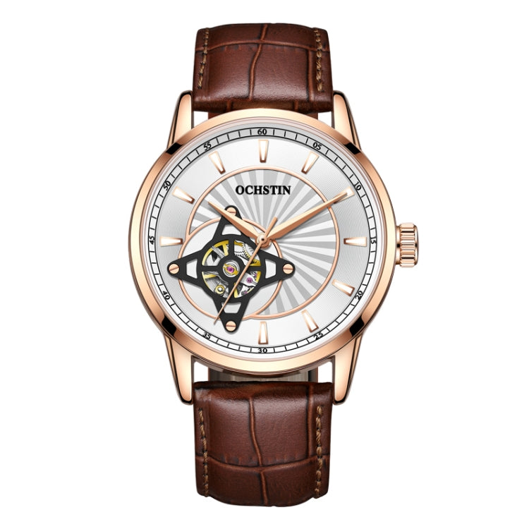 OCHSTIN 62001C Master Series Hollow Mechanical Men Watch(White-Brown) - Leather Strap Watches by OCHSTIN | Online Shopping South Africa | PMC Jewellery | Buy Now Pay Later Mobicred