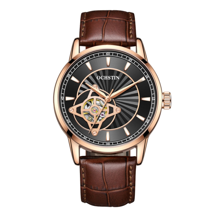 OCHSTIN 62001C Master Series Hollow Mechanical Men Watch(Black-Brown) - Leather Strap Watches by OCHSTIN | Online Shopping South Africa | PMC Jewellery | Buy Now Pay Later Mobicred