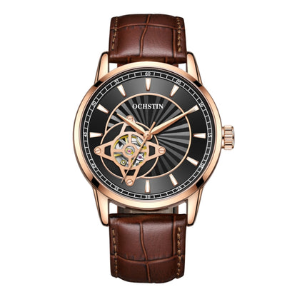 OCHSTIN 62001C Master Series Hollow Mechanical Men Watch(Black-Brown) - Leather Strap Watches by OCHSTIN | Online Shopping South Africa | PMC Jewellery | Buy Now Pay Later Mobicred