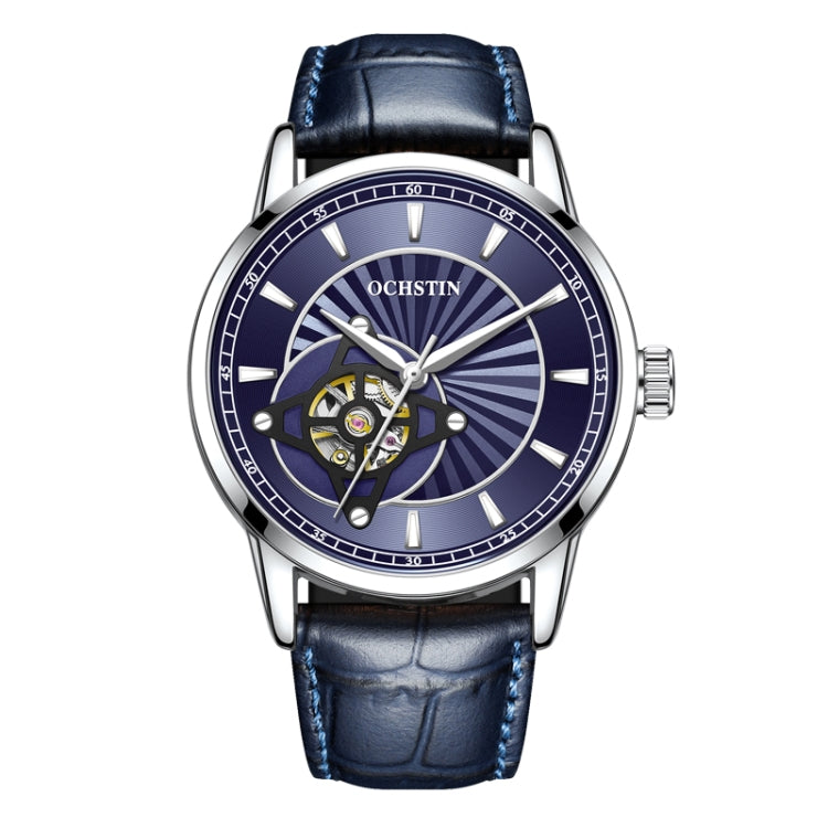 OCHSTIN 62001C Master Series Hollow Mechanical Men Watch(Blue) - Leather Strap Watches by OCHSTIN | Online Shopping South Africa | PMC Jewellery | Buy Now Pay Later Mobicred