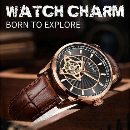 OCHSTIN 62001C Master Series Hollow Mechanical Men Watch(Gold-Black) - Leather Strap Watches by OCHSTIN | Online Shopping South Africa | PMC Jewellery | Buy Now Pay Later Mobicred