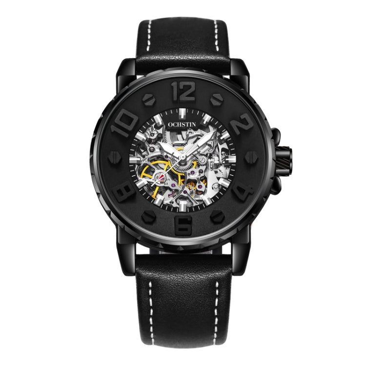 OCHSTIN 62004A Master Series Hollow Mechanical Men Watch(Black-Silver) - Leather Strap Watches by OCHSTIN | Online Shopping South Africa | PMC Jewellery | Buy Now Pay Later Mobicred