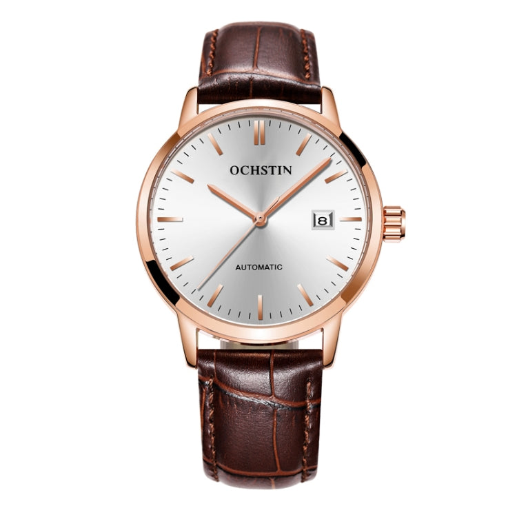 OCHSTIN 62025C Master Series Date  Mechanical Men Watch(Rose Gold-Brown) - Leather Strap Watches by OCHSTIN | Online Shopping South Africa | PMC Jewellery | Buy Now Pay Later Mobicred