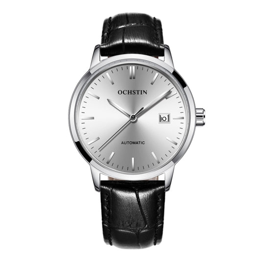 OCHSTIN 62025C Master Series Date  Mechanical Men Watch(Silver-Black) - Leather Strap Watches by OCHSTIN | Online Shopping South Africa | PMC Jewellery | Buy Now Pay Later Mobicred