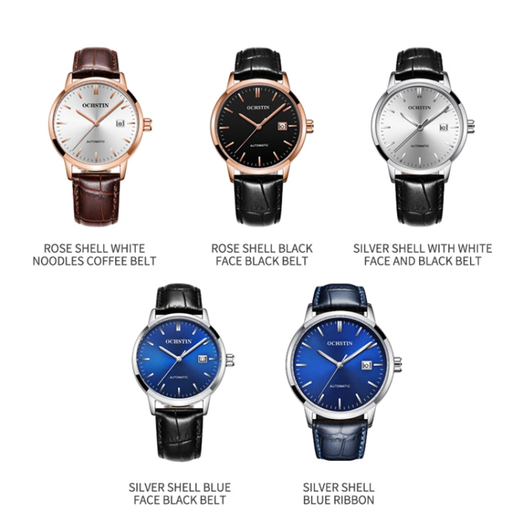 OCHSTIN 62025C Master Series Date  Mechanical Men Watch(Black-Blue) - Leather Strap Watches by OCHSTIN | Online Shopping South Africa | PMC Jewellery | Buy Now Pay Later Mobicred