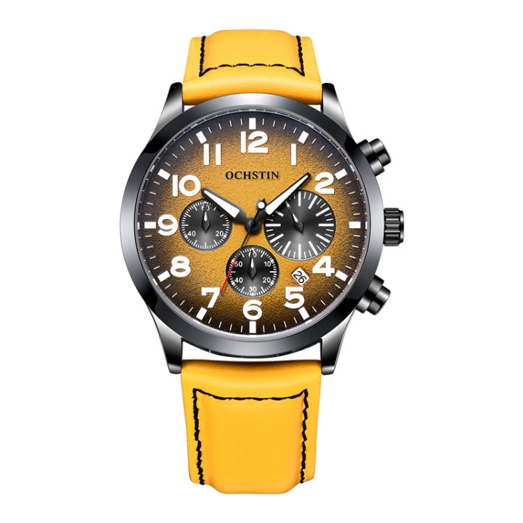 Ochstin 6042C Fashion Leather Waterproof Luminous Quartz Men Watch(Gradient Black Yellow) - Leather Strap Watches by OCHSTIN | Online Shopping South Africa | PMC Jewellery | Buy Now Pay Later Mobicred