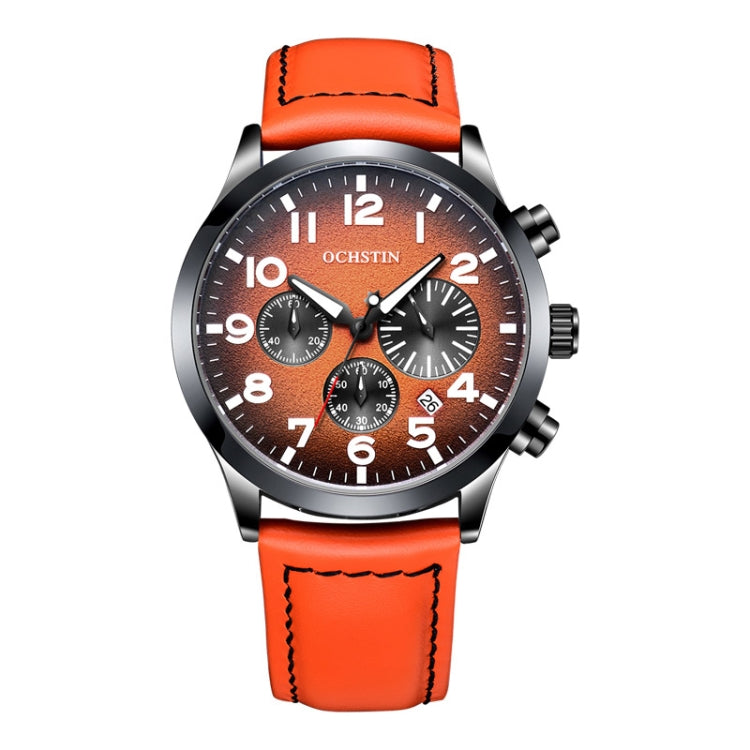 Ochstin 6042C Fashion Leather Waterproof Luminous Quartz Men Watch(Gradient Black Orange) - Leather Strap Watches by OCHSTIN | Online Shopping South Africa | PMC Jewellery | Buy Now Pay Later Mobicred