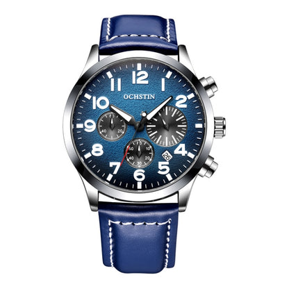 Ochstin 6042C Fashion Leather Waterproof Luminous Quartz Men Watch(Gradient Silver Blue) - Leather Strap Watches by OCHSTIN | Online Shopping South Africa | PMC Jewellery | Buy Now Pay Later Mobicred