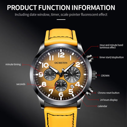 Ochstin 6042C Fashion Leather Waterproof Luminous Quartz Men Watch(Gradient Black Yellow) - Leather Strap Watches by OCHSTIN | Online Shopping South Africa | PMC Jewellery | Buy Now Pay Later Mobicred