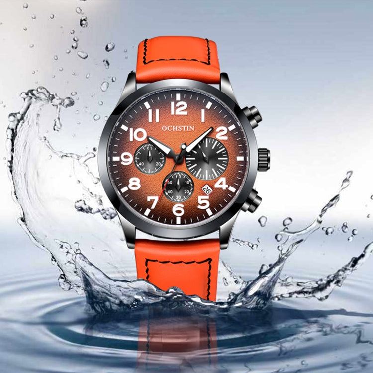 Ochstin 6042C Fashion Leather Waterproof Luminous Quartz Men Watch(Gradient Black Orange) - Leather Strap Watches by OCHSTIN | Online Shopping South Africa | PMC Jewellery | Buy Now Pay Later Mobicred