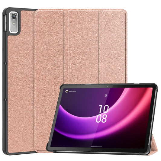 For Lenovo Tab P11 Gen 2 Custer Pure Color 3-Fold Holder Leather Smart Tablet Case(Rose Gold) - For Lenovo by PMC Jewellery | Online Shopping South Africa | PMC Jewellery