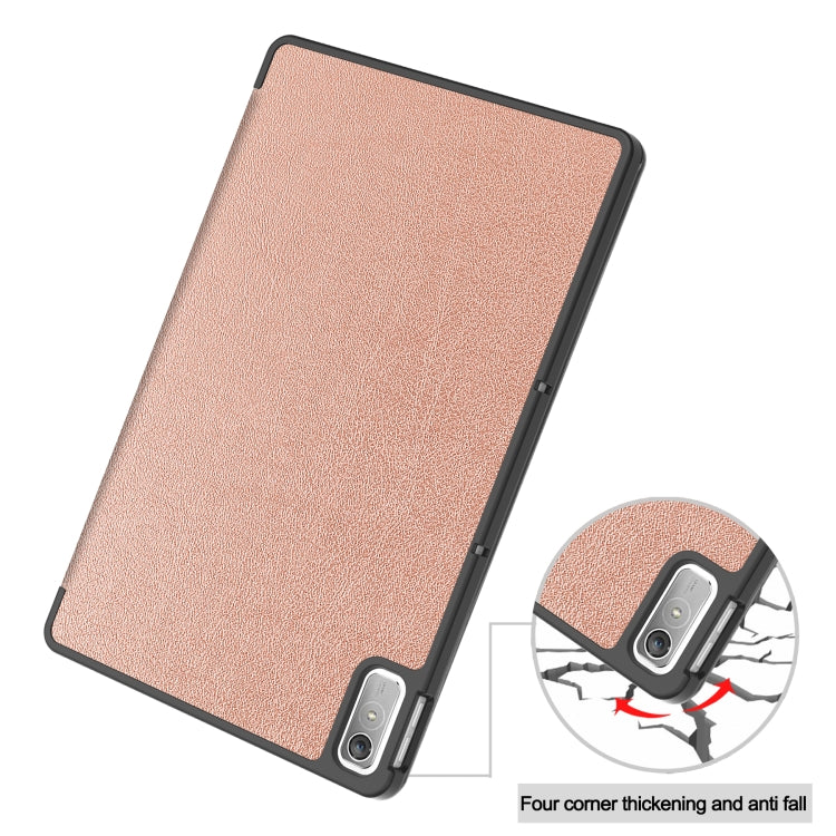 For Lenovo Tab P11 Gen 2 Custer Pure Color 3-Fold Holder Leather Smart Tablet Case(Rose Gold) - free shipping - PMC TechLife - Order now!