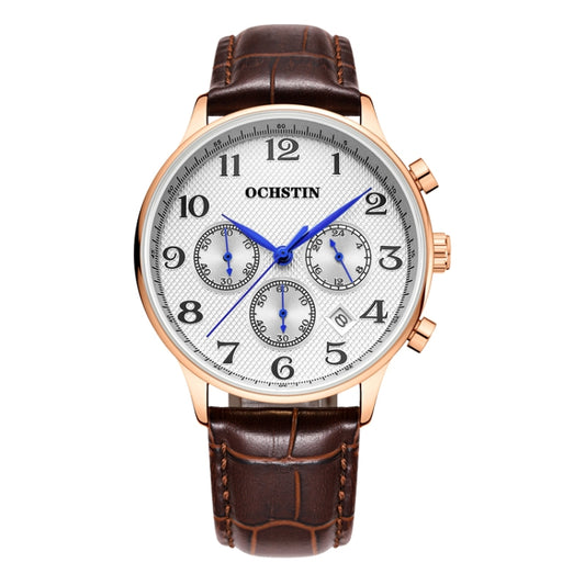 Ochstin 6050E Multifunctional Quartz Men Leather Watch(Rose Gold+Coffee) - Leather Strap Watches by OCHSTIN | Online Shopping South Africa | PMC Jewellery | Buy Now Pay Later Mobicred