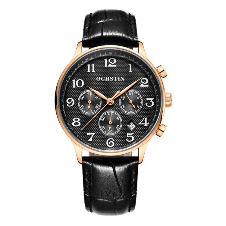 Ochstin 6050E Multifunctional Quartz Men Leather Watch(Rose Gold+Black) - Leather Strap Watches by OCHSTIN | Online Shopping South Africa | PMC Jewellery | Buy Now Pay Later Mobicred