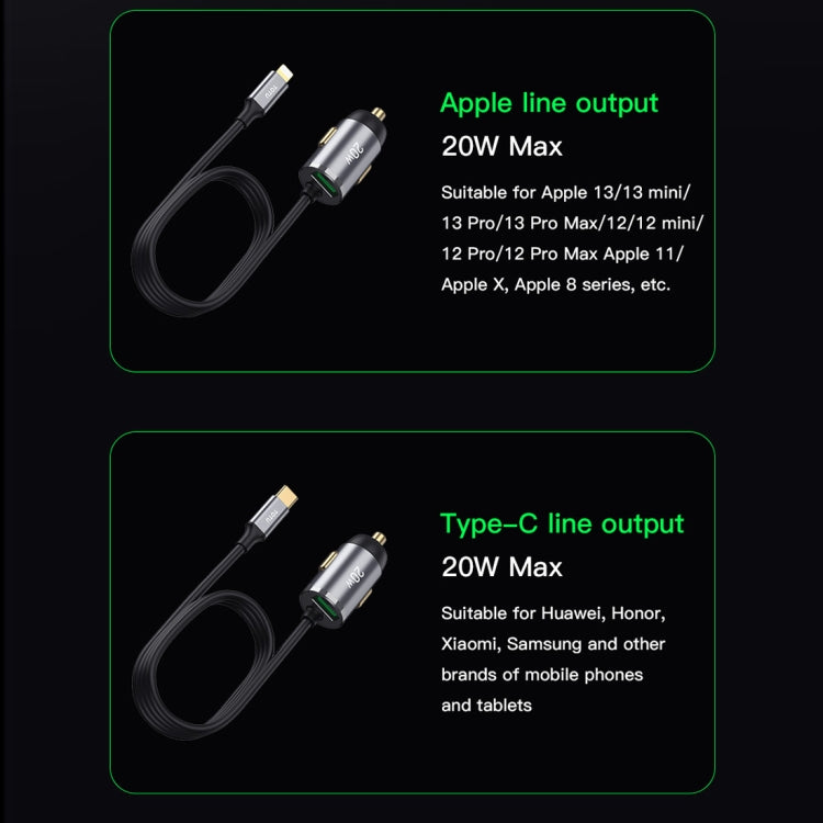 TOTUDESIGN 20W USB Car Fast Charging, Cable Length: 1.2m, Interface:USB-C / Type-C(Grey) - Car Charger by TOTUDESIGN | Online Shopping South Africa | PMC Jewellery