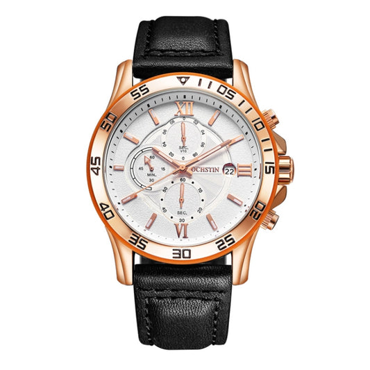 OCHSTIN 6068A Multifunctional Quartz Waterproof Luminous Men Watch(Rose Gold+White+Black) - Leather Strap Watches by OCHSTIN | Online Shopping South Africa | PMC Jewellery | Buy Now Pay Later Mobicred