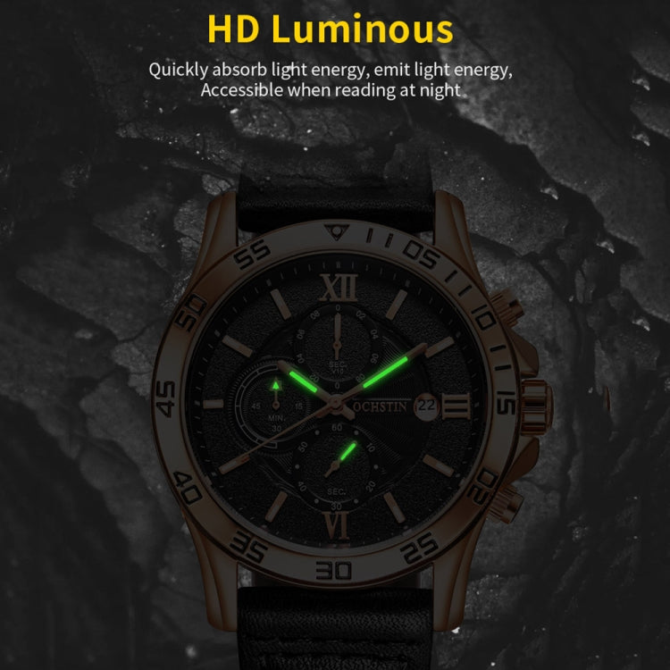 OCHSTIN 6068A Multifunctional Quartz Waterproof Luminous Men Watch(Black+Brown) - Leather Strap Watches by OCHSTIN | Online Shopping South Africa | PMC Jewellery | Buy Now Pay Later Mobicred