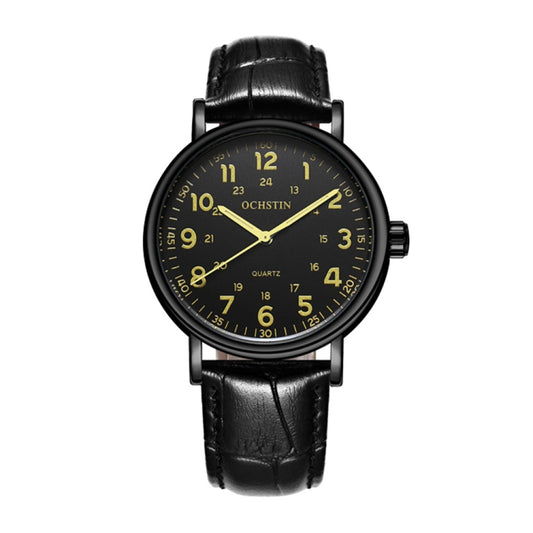 OCHSTIN 6081C Fashion Hollow Men Leather Quartz Watch(Black+Black) - Leather Strap Watches by OCHSTIN | Online Shopping South Africa | PMC Jewellery | Buy Now Pay Later Mobicred