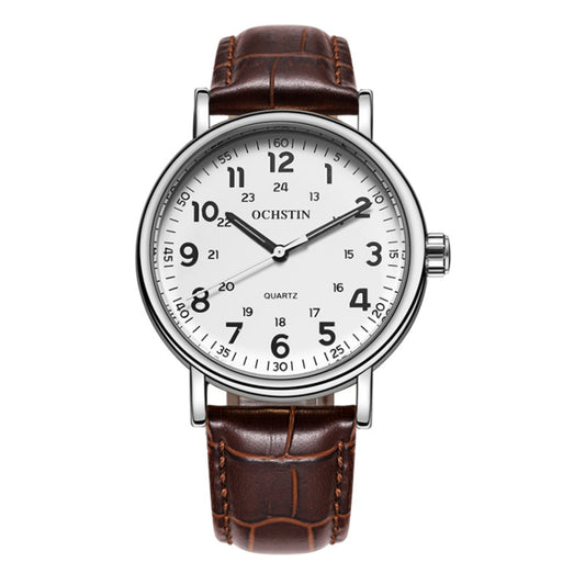 OCHSTIN 6081C Fashion Hollow Men Leather Quartz Watch(Silver+Coffee) - Leather Strap Watches by OCHSTIN | Online Shopping South Africa | PMC Jewellery | Buy Now Pay Later Mobicred