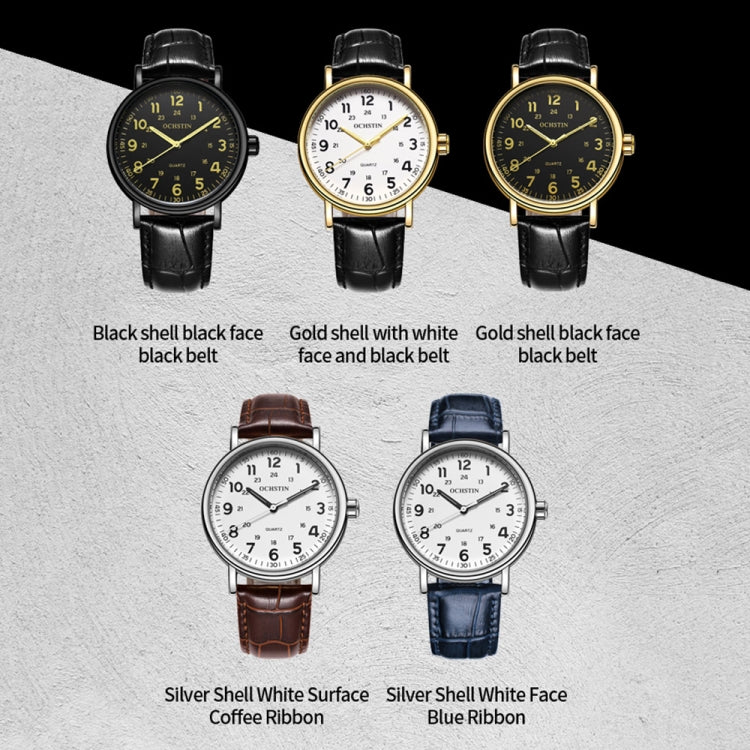 OCHSTIN 6081C Fashion Hollow Men Leather Quartz Watch(Gold+Black) - Leather Strap Watches by OCHSTIN | Online Shopping South Africa | PMC Jewellery | Buy Now Pay Later Mobicred