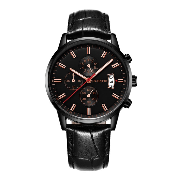 OCHSTIN 6084C Multifunctional Quartz Waterproof Luminous Men Leather Watch(Black) - Leather Strap Watches by OCHSTIN | Online Shopping South Africa | PMC Jewellery | Buy Now Pay Later Mobicred