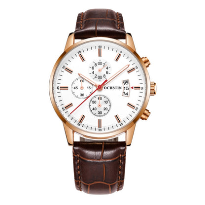 OCHSTIN 6084C Multifunctional Quartz Waterproof Luminous Men Leather Watch(Rose Gold Coffee) - Leather Strap Watches by OCHSTIN | Online Shopping South Africa | PMC Jewellery | Buy Now Pay Later Mobicred