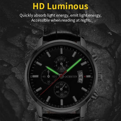 OCHSTIN 6084C Multifunctional Quartz Waterproof Luminous Men Leather Watch(Black) - Leather Strap Watches by OCHSTIN | Online Shopping South Africa | PMC Jewellery | Buy Now Pay Later Mobicred