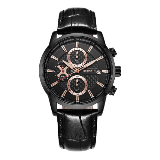 OCHSTIN 6085B Multifunctional Quartz Waterproof Men Leather Watch(Black) - Leather Strap Watches by OCHSTIN | Online Shopping South Africa | PMC Jewellery | Buy Now Pay Later Mobicred