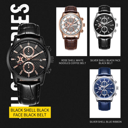 OCHSTIN 6085B Multifunctional Quartz Waterproof Men Leather Watch(Silver+Black) - Leather Strap Watches by OCHSTIN | Online Shopping South Africa | PMC Jewellery | Buy Now Pay Later Mobicred