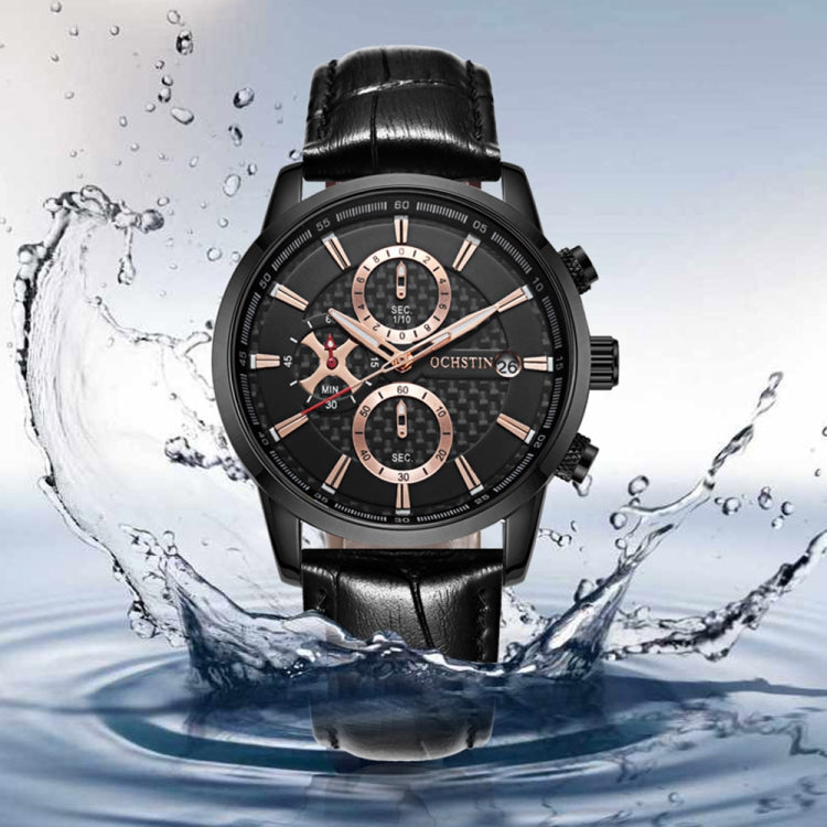 OCHSTIN 6085B Multifunctional Quartz Waterproof Men Leather Watch(Silver+Black) - Leather Strap Watches by OCHSTIN | Online Shopping South Africa | PMC Jewellery | Buy Now Pay Later Mobicred