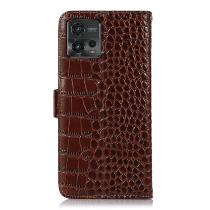 For Motorola Moto G72 Magnetic Crocodile Texture Genuine Leather RFID Phone Case(Brown) - Motorola Cases by PMC Jewellery | Online Shopping South Africa | PMC Jewellery