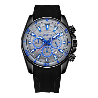 OCHSTIN 6094A Multifunctional Quartz Waterproof Luminous Men Watch(Black+Blue) - Leather Strap Watches by OCHSTIN | Online Shopping South Africa | PMC Jewellery | Buy Now Pay Later Mobicred