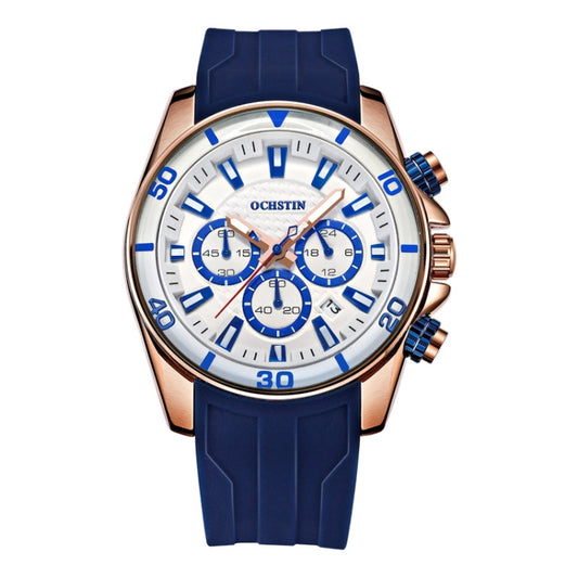 OCHSTIN 6094A Multifunctional Quartz Waterproof Luminous Men Watch(Rose Gold+White+Blue) - Leather Strap Watches by OCHSTIN | Online Shopping South Africa | PMC Jewellery | Buy Now Pay Later Mobicred