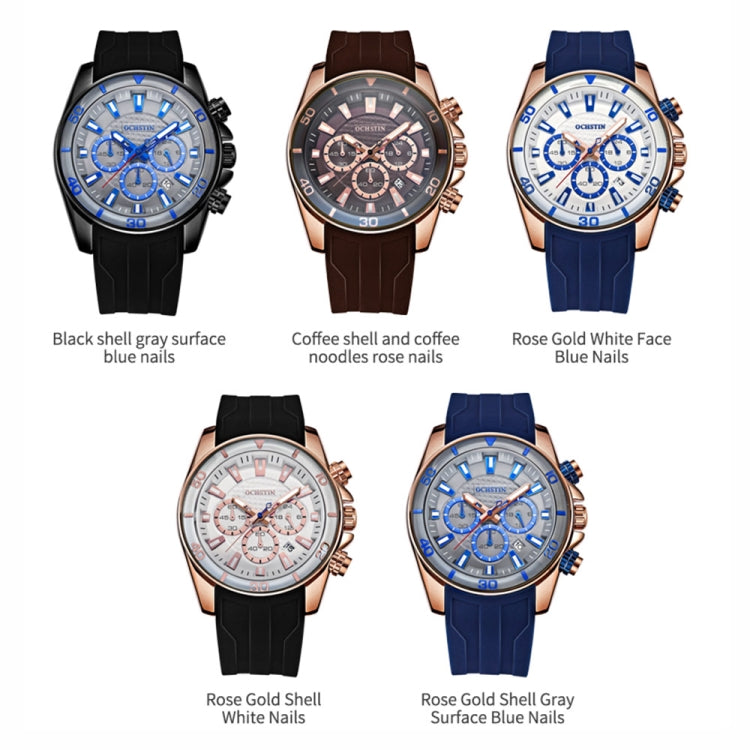 OCHSTIN 6094A Multifunctional Quartz Waterproof Luminous Men Watch(Rose Gold+Grey+Blue) - Leather Strap Watches by OCHSTIN | Online Shopping South Africa | PMC Jewellery | Buy Now Pay Later Mobicred