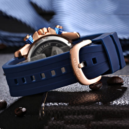 OCHSTIN 6094A Multifunctional Quartz Waterproof Luminous Men Watch(Rose Gold+Grey+Blue) - Leather Strap Watches by OCHSTIN | Online Shopping South Africa | PMC Jewellery | Buy Now Pay Later Mobicred