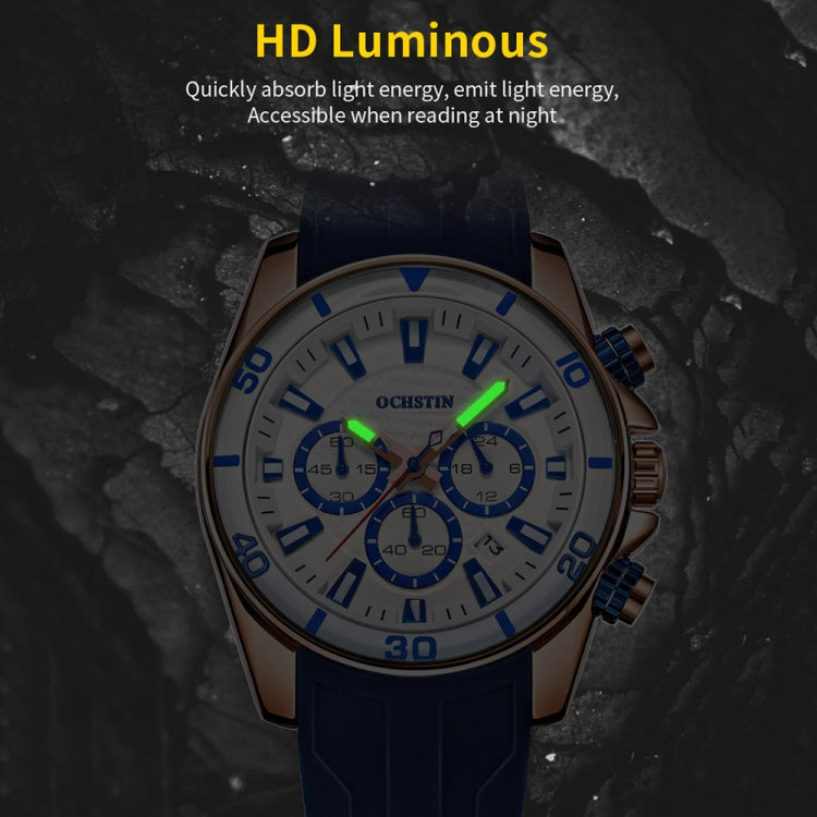 OCHSTIN 6094A Multifunctional Quartz Waterproof Luminous Men Watch(Rose Gold+Grey+Blue) - Leather Strap Watches by OCHSTIN | Online Shopping South Africa | PMC Jewellery | Buy Now Pay Later Mobicred