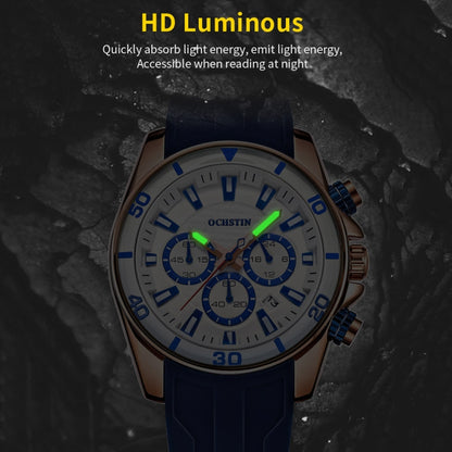 OCHSTIN 6094A Multifunctional Quartz Waterproof Luminous Men Watch(Rose Gold+White+Blue) - Leather Strap Watches by OCHSTIN | Online Shopping South Africa | PMC Jewellery | Buy Now Pay Later Mobicred