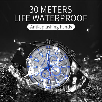 OCHSTIN 6094A Multifunctional Quartz Waterproof Luminous Men Watch(Rose Gold+White+Blue) - Leather Strap Watches by OCHSTIN | Online Shopping South Africa | PMC Jewellery | Buy Now Pay Later Mobicred