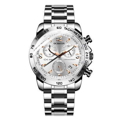 OCHSTIN 6123B Multifunctional Quartz Waterproof Luminous Steel Strap Men Watch(Silver White) - Metal Strap Watches by OCHSTIN | Online Shopping South Africa | PMC Jewellery | Buy Now Pay Later Mobicred