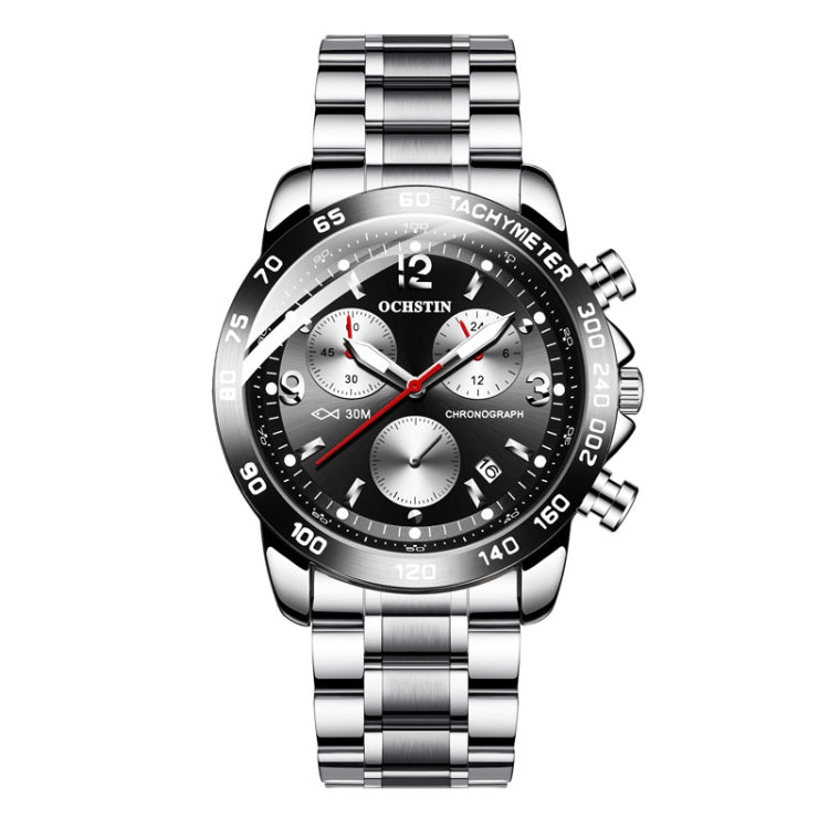 OCHSTIN 6123B Multifunctional Quartz Waterproof Luminous Steel Strap Men Watch(Silver Black) - Metal Strap Watches by OCHSTIN | Online Shopping South Africa | PMC Jewellery | Buy Now Pay Later Mobicred