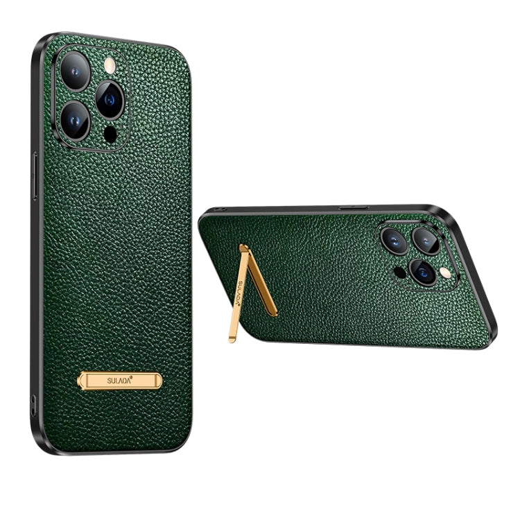 For iPhone 14 SULADA Invisible Bracket Leather Back Cover Phone Case(Dark Green) - iPhone 14 Cases by SULADA | Online Shopping South Africa | PMC TechLife | Buy Now Pay Later Mobicred